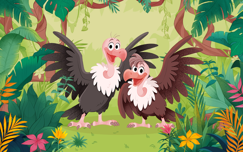 Illustration von zwei Geiern im Dschungel aus Dschungelbuch – das Musical