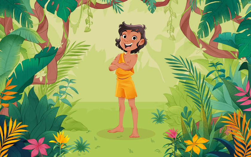 Illustration von Mogli im Dschungel aus Dschungelbuch – das Musical